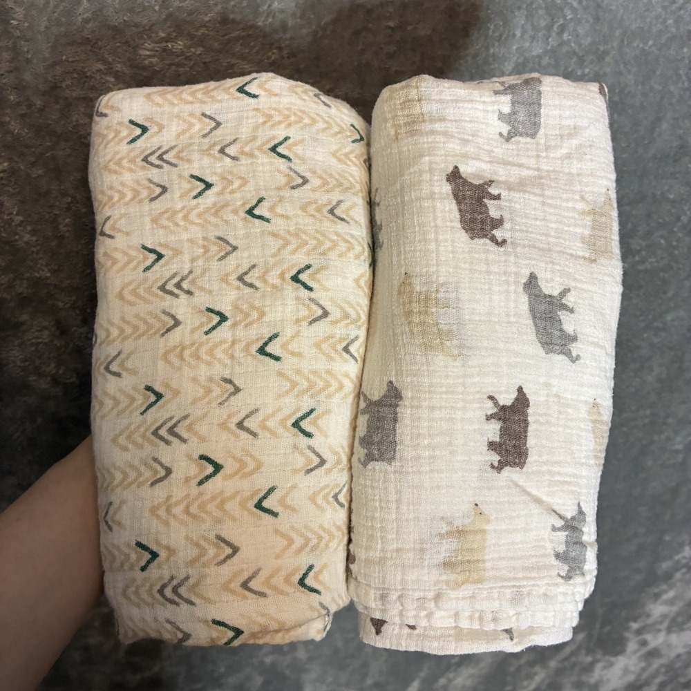 aden + anais Baby Muslin Bear Chevron Cotton Swaddle Blankets Set of 2 Blanket